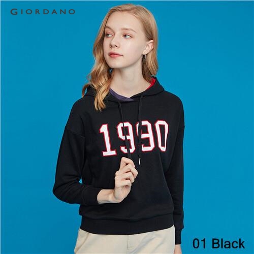 GIORDANO WOMEN Letter loose drawstring hoodie 13399704