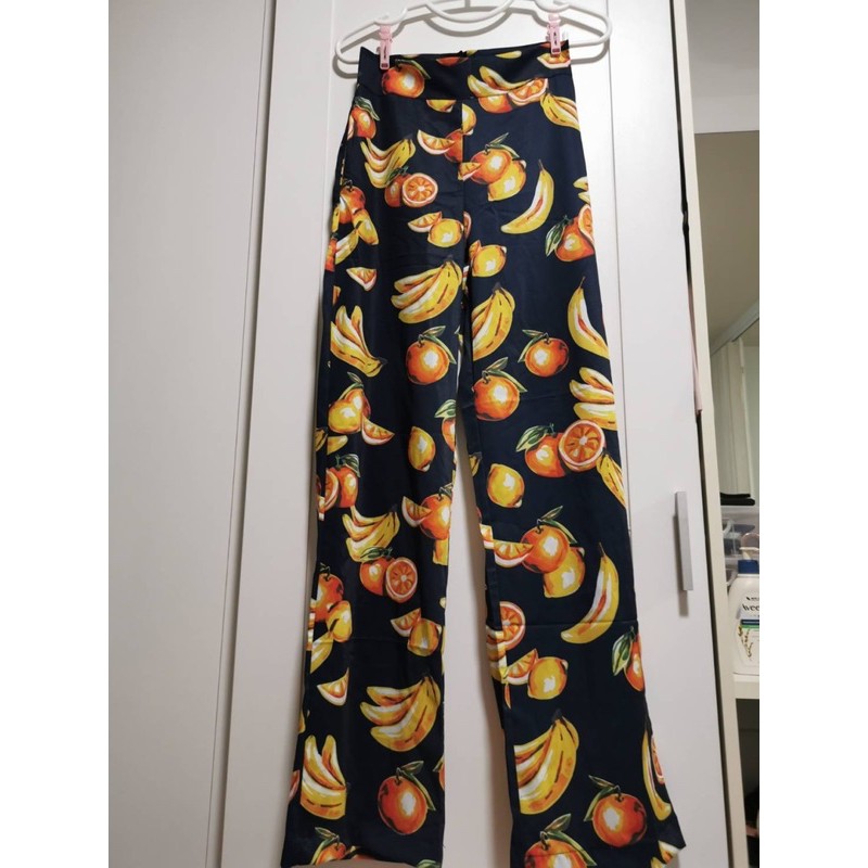 กางเกงขายาวเอวสูง ลายผลไม้ น่ารักมาก แบรนด์pomthong