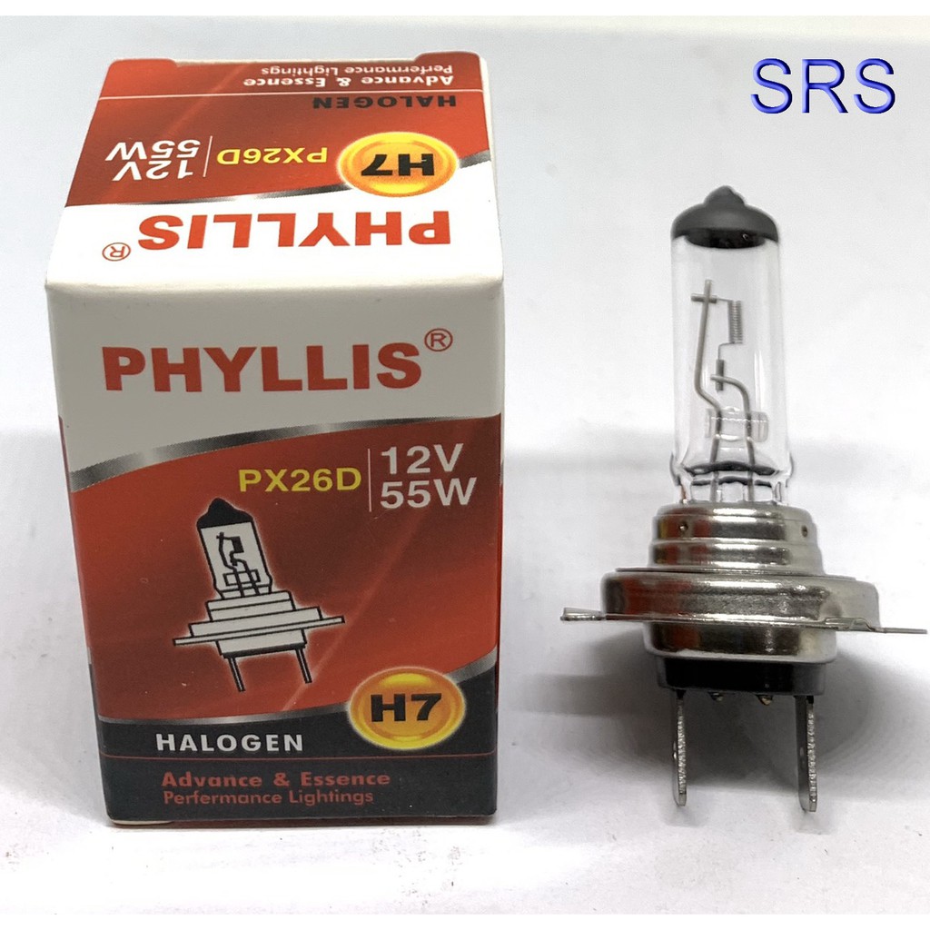 PHYLLIS หลอดไฟหน้ารถยนต์ ขั้ว H7 12V. 55W. ( 1 หลอด )