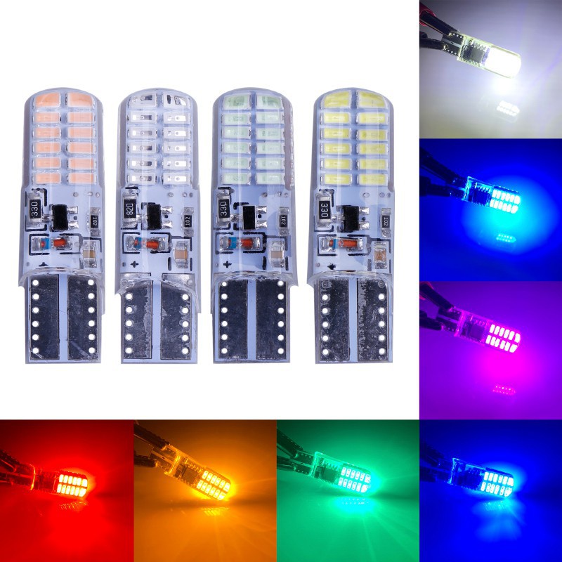 หลอดไฟ LED 24 ดวง 12V T10 W5W 1 ชิ้น พร้อมซิลิโคนเจล 12V สําหรับติดด้านข้างประตูรถยนต์ รถจักรยานยนต์