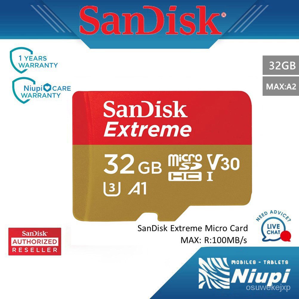 SanDisk Extreme เมมโมรี่การ์ดของแท้ Micro SD Card 32GB ความเร็ว อ่าน 100MBs เขียน 60MBs (SDSQXAF-032G-GN6MA) bKKY
