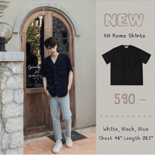 KN Rome Shirt เสื้อเชิ้ตแขนสั้นคอวี (รหัส : KN37)