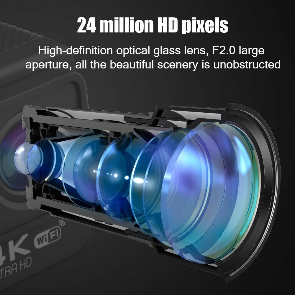 Nanotech กล้องกันน้ำ ถ่ายใต้น้ำ พร้อมรีโมท ระบบกันสั่นครบ 4K Ultra HD waterproof WIFI แถมฟรี ไมค์และรีโมท - สีดำ 4K