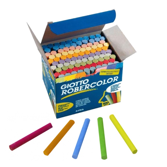 ชอล์คเขียนกระดานไร้ฝุ่นคละสี แพ็ค 100 แท่ง Giotto Dust-Free Blackboard Chalk