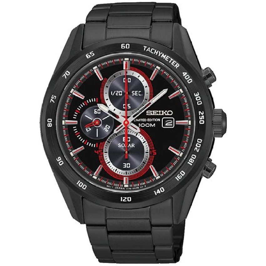 SEIKO Solar Chronograph Limited Edition Men's Watch นาฬิกาข้อมือผู้ชาย สายสแตนเลสรมดำ รุ่น SSC411P1