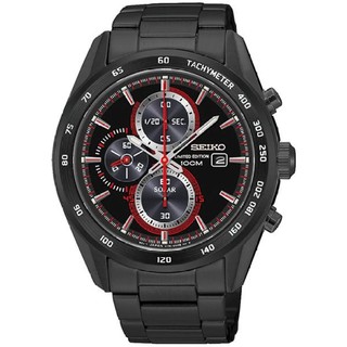 SEIKO Solar Chronograph Limited Edition Mens Watch นาฬิกาข้อมือผู้ชาย สายสแตนเลสรมดำ รุ่น SSC411P1