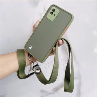 เคสโทรศัพท์ Realme Narzo 50i GT Neo2 5G C25Y Phone Case Camera Lens Protection Luxury Transparent Matte PC Back Cover with Hand Strap and Neck Rope Hard เคส Narzo50i RealmeC25Y GTNeo2 2 Casing