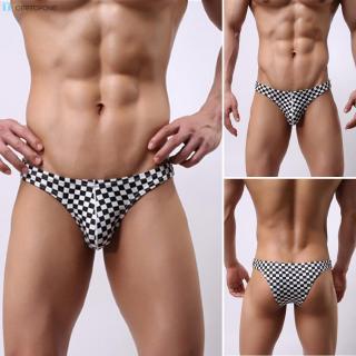 Men Briefs Thongs Sexy Knickers Checked Elastic waist Bikini Bulge Pouch Men Underpants Lingerie Panties Fashion