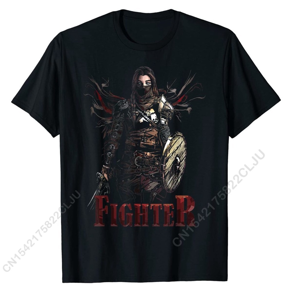 Fighter Warrior คอสเพลย์ RPG สุดยอดเล่นตามบทบาท Gamers เสื้อยืดลําลอง T เสื้อสําหรับชายผ้าฝ้ายเสื้ออ
