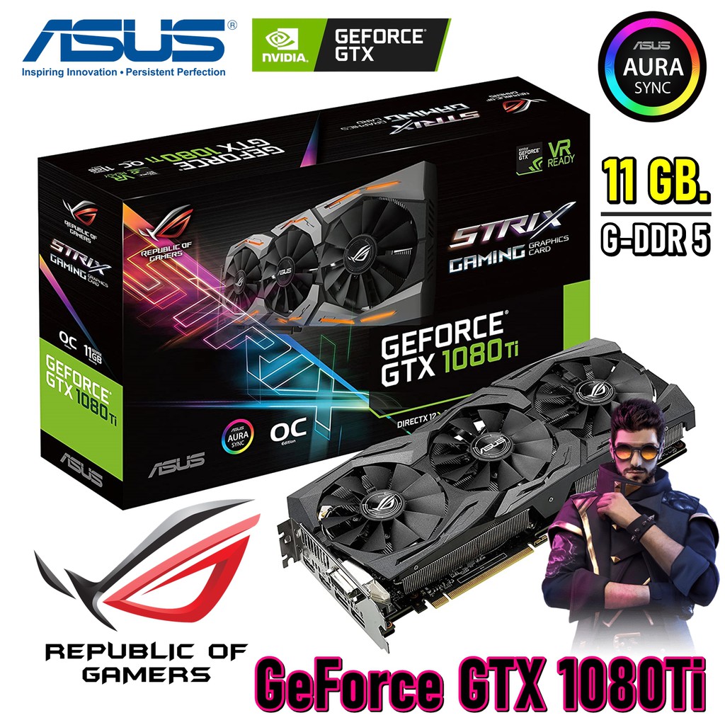 ASUS ROG Strix GeForce GTX 1080Ti OC 11 GB. (สินค้ามือสอง) ตัว ROG-STRIX ท็อปสุดในรุ่น สภาพใหม่ๆ อุปกรณ์ครบกล่อง