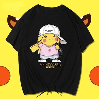 ℗✺✸Pokémon เสื้อยืดแขนสั้นผู้ชายและผู้หญิงฤดูร้อนอะนิเมะญี่ปุ่น Pokémon Pikachu ข้อต่อหลวมนักเรียนคู่ชุด เสื้อยืดผู้หญิง