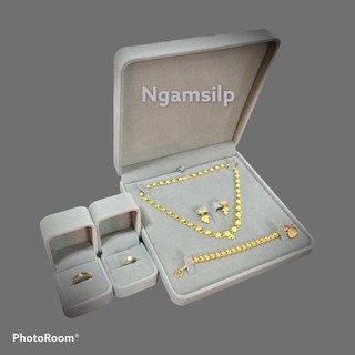 Set CN19/ 3ชิ้น สีเทา กล่องกำมะหยี่ Premium Jewelry Box ใส่เครื่องประดับ กล่องสินสอด งานหมั้น งานแต่งงาน