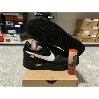 ✺✟♘❀คลังสินค้าพร้อม Off-White x Nike Air Force 1 AF1 OW "Black" รองเท้าผ้าใบ AO4606-001