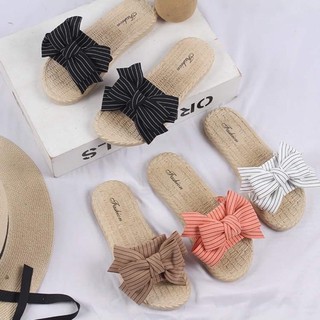 พร้อมส่ง!!36-40 รองเท้าแตะแฟชั่นคาดโบว์เกาหลี