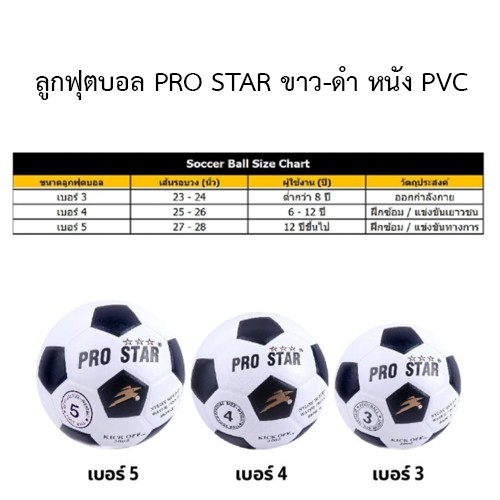 ลูกฟุตบอล PRO STAR เบอร์ 5 เบอร์ 4 เบอร์ 3 แถมตาข่ายใส่ลูกฟุตบอล