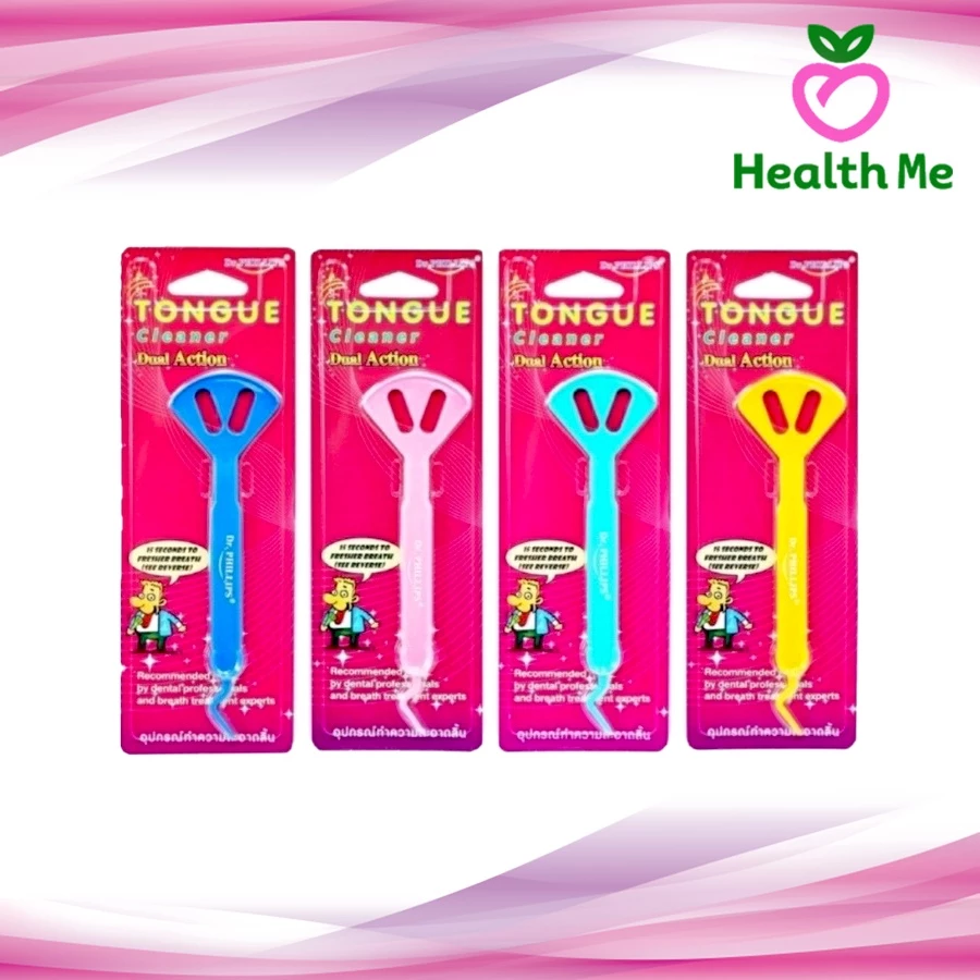 แปรงขูดลิ้น ที่ขูดลิ้น พร้อมที่แคะซอกฟัน Dr.Phillips Tongue Cleaner Dual Action (สุ่มสี)