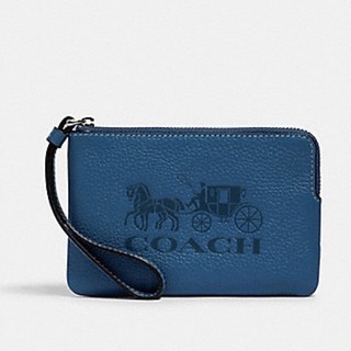 พร้อมส่ง แท้ 🇺🇸💯% New คล้องมือ 1 ซิป S JES CORNER ZIP WRISTLET WITH HORSE AND CARRIAGE (COACH 3580) SV/BLUE JAY