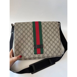 (สด-ผ่อน)🎗แท้100% GUCCI GG Supreme Flap  Messenger Bag