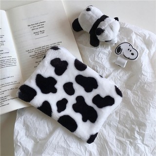 CH丨1PC Cow Pattern Plush Coin Purses Mini Coin Wallet Storage Bag Card Holder Credit ID Wallet Pocket Women Girls Coin Purse