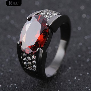 ‴แฟชั่นผู้ชาย Cool Red Rhinestone ฝังแหวนนิ้วเครื่องประดับขนาดของขวัญ 8-12