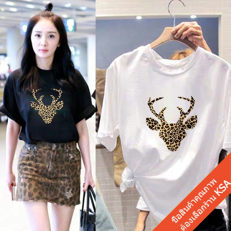 KSA เสื้อยืดแขนสั้นผู้หญิงน่ารัก พิมพ์ลาย oversize tshirt เสื้อผ้าแฟชั่นเกาหลี เสื้อคอกลมสีขาว คุณภาพดีใส่สบาย xxl