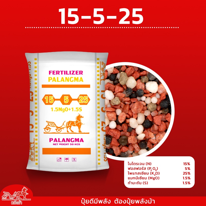 ปุ๋ยเคมีสูตร15-5-25ตราพลังม้า