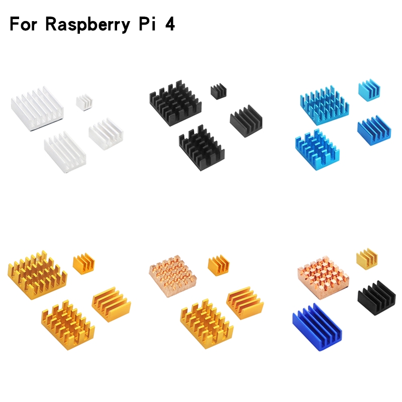4pcs Raspberry Pi 4 รุ่น B อลูมิเนียมความร้อนเงินสีดําทองสีฟ้า Multicolor ฮีทซิงค์หม้อน้ํา Cooling k