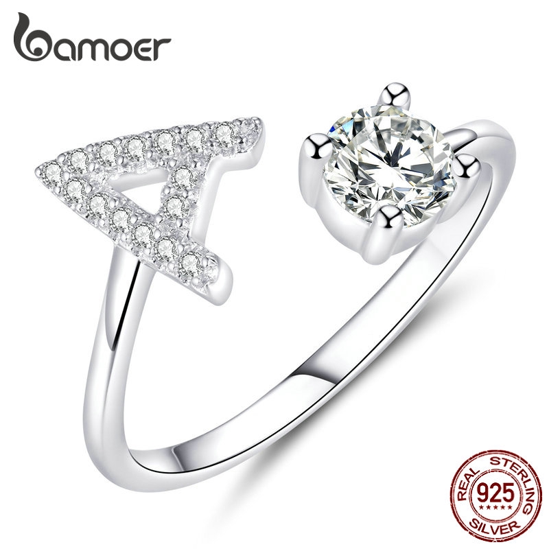 BAMOER 925 Silver Fashion Rings A Letter SCR594