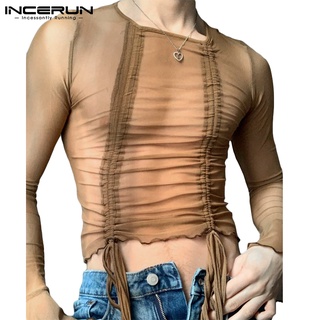 Incerun เสื้อแขนยาว ซีทรู เข้ารูป ฉลุลาย สําหรับผู้ชาย