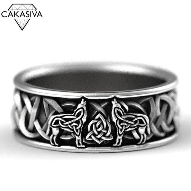 925 Silver Northern Mythology Wolf Finriel Defense Totem Amulet Hip-hop Wolf Ring Man Vintage เครื่อ