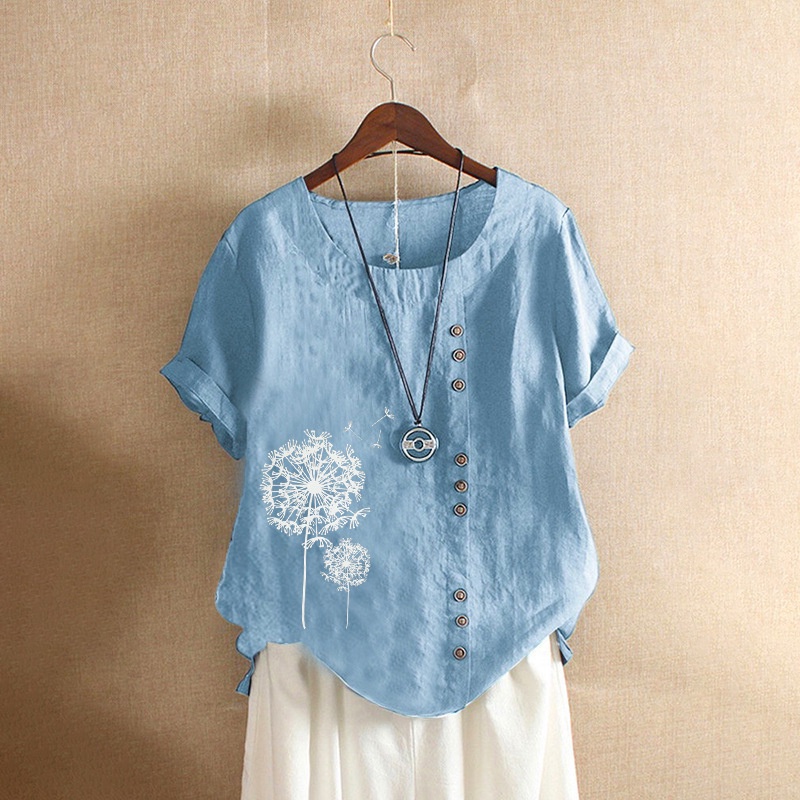 เสื้อยืดแขนสั้นลําลอง ผ้าฝ้าย และผ้าลินิน ทรงหลวม ขนาดใหญ่ สไตล์เรโทร สําหรับผู้หญิง