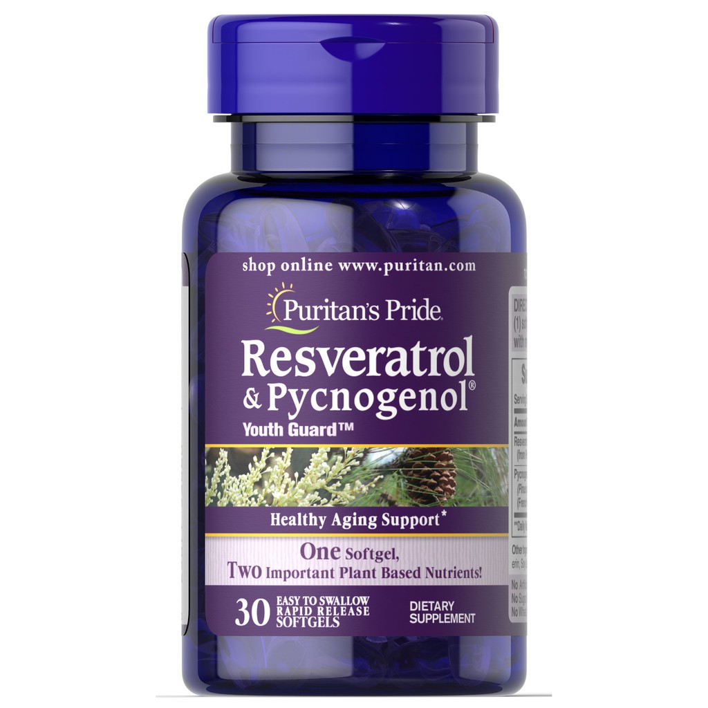 Puritan Resveratrol 100 mg & Pycnogenol 30 mg 30 softgels อาหารเสริม เรสเวอราทอล สารสกัดจากเปลือกสนฝรั่งเศส