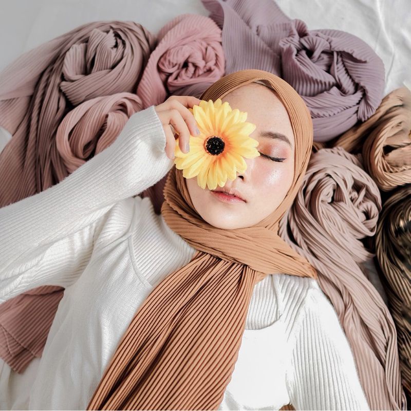 Premium Lidi จีบ Pashmina - นุ่มยืด Elegant และรูปร่างง่ายจีบ Pashmina Hijab - Ceruty Babydoll - She