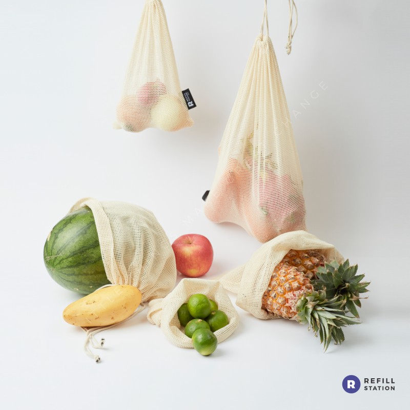 Refill Station - ถุงตาข่ายใส่ผัก ถุงผัก ช้อปปิ้ง zero-waste ขนาดเล็กและใหญ่