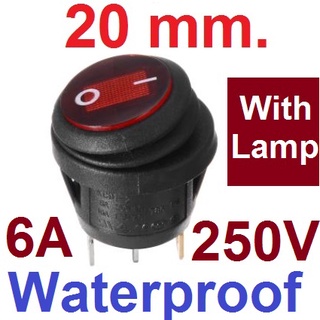 สวิตช์กันน้ำ 2ทาง 3ขา 250V 6A มีไฟ LED สีแดง/เขียว/น้ำเงิน ขนาด 20 mm KCD1 ON-OFF สวิตช์กระดก