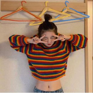 Rainbow sweater crop top