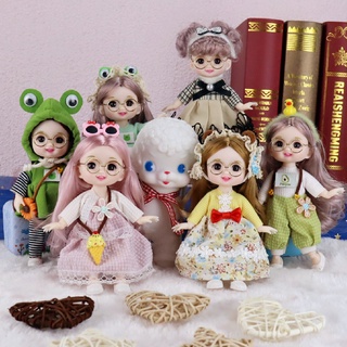 ตุ๊กตา Bjd 16 ซม. 13 ข้อต่อขยับได้ ตุ๊กตาการ์ตูนหน้ายิ้ม แต่งหน้า ของเล่นตุ๊กตา Bjd และเสื้อผ้า (ไม่มีแว่นตา)