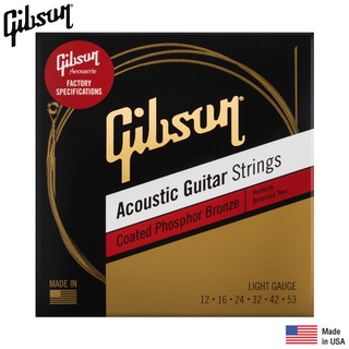 Gibson® SAG-CPB12 สายกีตาร์โปร่ง เบอร์ 12 Phosphor Bronze แบบเคลือบ ซีรี่ย์ Coated Phosphor Bronze ของแท้ 100% (Light, 0.012 - 0.052) ** Made in USA **