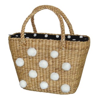 L i l l y L o l l y S t y l i s h B a g # 5 1 1 8 : Pom Pom Straw Bag , Woven Bag / กระเป๋าสานผักตบ กระเป๋าสานแต่งปอมปอม