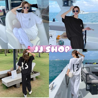 JJ shop💜 พร้อมส่ง ชุดเซ็ท เสื้อแขนสั้นคอกลม+กางเกงขายาว ลายเสื้อ 13 เท่มาก " DX-13" 07 -N