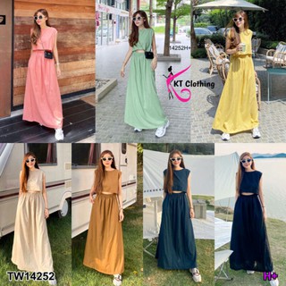 Maxi Dress เดรสยาว แขนกุด ช่วงเอวเว้าหน้า เอวดึงยางสม็อกยืดได้เยอะ