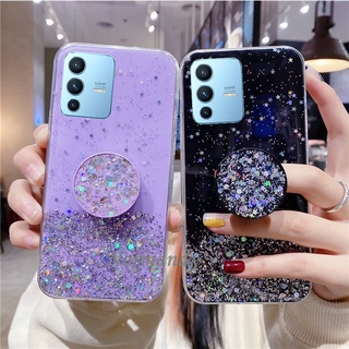 เคส Ready Stock Phone Casing VIVO V23 5G Starry Sky Glitter TPU Transparent Softcase with Stand Shockproof Protective Shell เคสโทรศัพท์