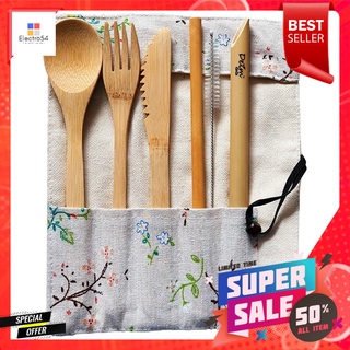 ชุดช้อนส้อมพกพา BAMBOO DEIM สีครีมลายดอก 6 ชิ้น/ชุดPORTABLE CUTLERY SET BAMBOO DEIM 6 PCS/SET CREAM