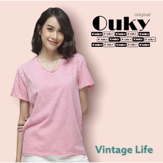 Ouky เสื้อคอตตอน สีพื้น Original Vintage Washed T-Shirt Cotton 100%