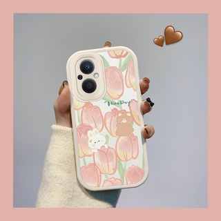 เคสOPPO Reno 8z Reno8 5G 2022 กันกระแทก กันรอยกล้อง ลายดอกทิวลิป และหมีน่ารัก สําหรับ เคสโทรศัพท์OPPO Reno8 z Reno8z 5G