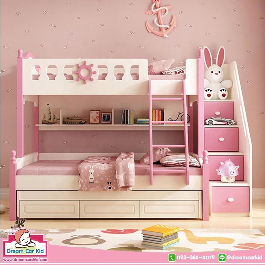 เตียง 2 ชั้น รุ่น  Yacht ขนาด 5 ฟุต สีขาว-ชมพู