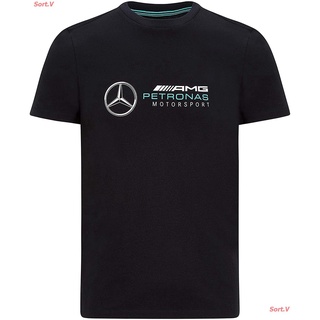 Sort.V New Mercedes Benz AMG Petronas F1 Mens Large Logo T-Shirt Black/Gray/White เสื้อยืดผ้าฝ้าย|0n