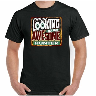 เสื้อยืดโอเวอร์ไซส์ขายดี เสื้อยืดลําลอง แขนสั้น พิมพ์ลาย Youre Looking At An Awesome Hunter Pigeon Gun GJpank29EJegnh14