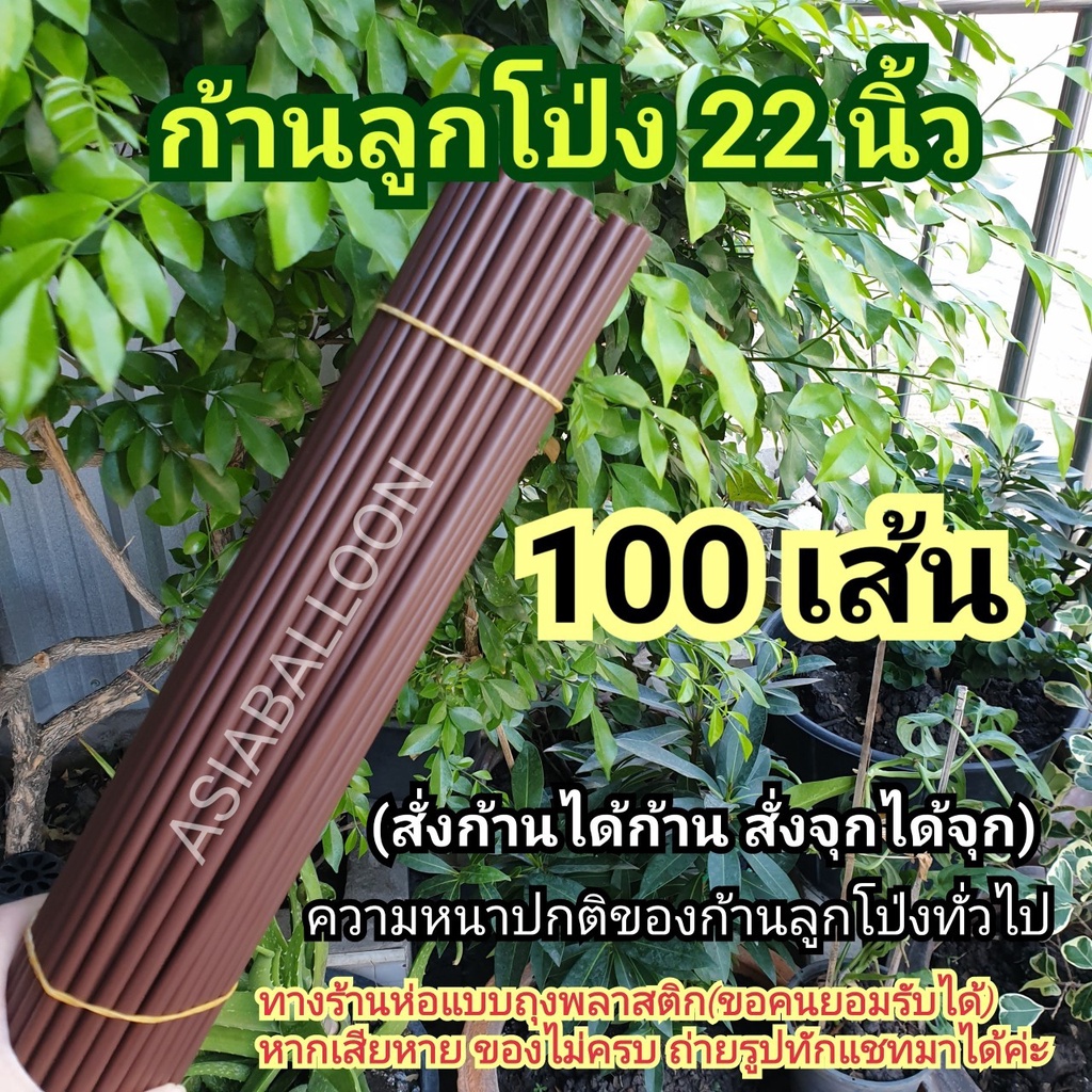 100 เส้น น่ำตาล ก้านลูกโป่ง 22 นิ้ว ความหนาปกติเหมือนก้านลูกโป่งทั่วไป