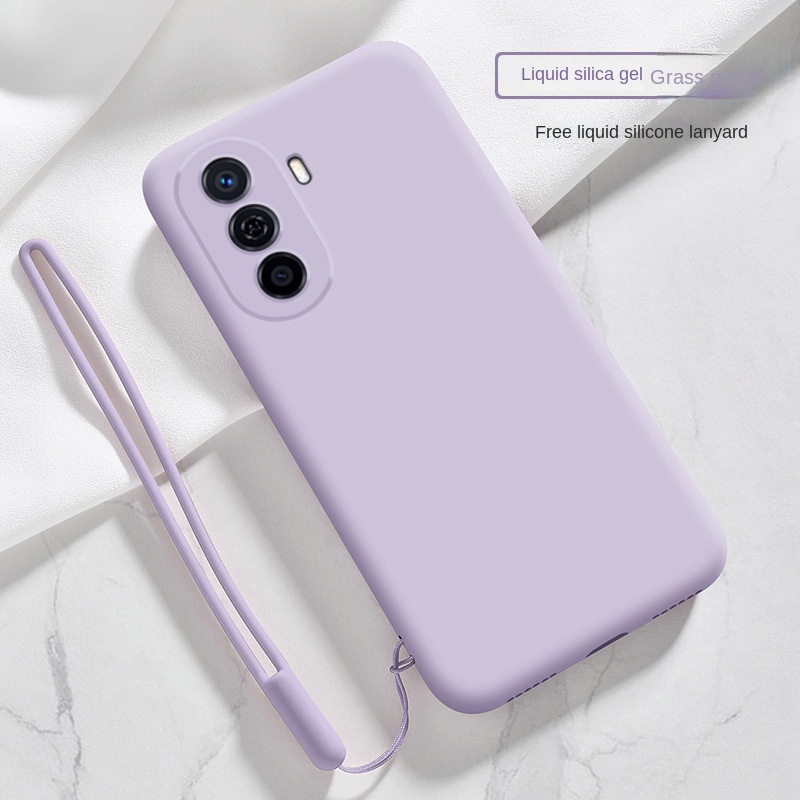Huawei Nova Y70 Plus ขอบตรง ซิลิโคนเหลว เคสยาง + เชือกเส้นเล็ก เคลือบด้าน TPU เคสสายคล้อง กันกระแทก